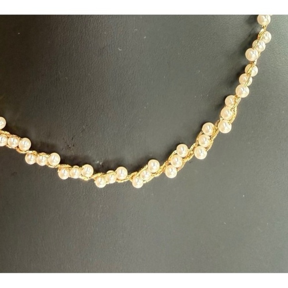 Vintage Napier Faux Pearl Necklace Signed Gold Tone Twisted‎ Chain